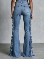 Boho Chic Western Fringe Stretch Denim Flare Jeans