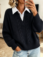 Classic Cable Knit False Two-piece Cable Sweater