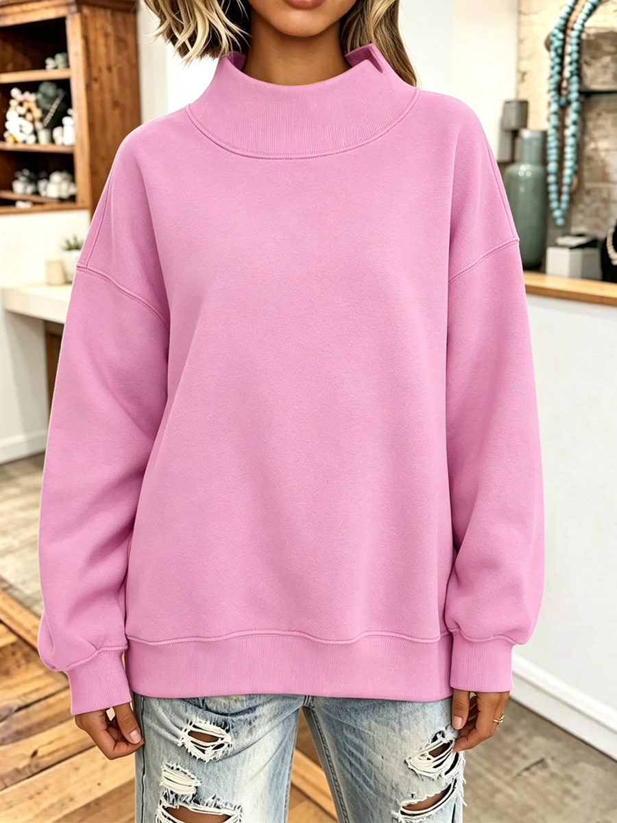 Cozy Pink High-neck Oversized Sweatshirt