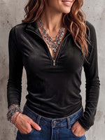 Women's Solid Color Stand Collar Long-sleeved Casual Loose Velvet Top