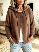 Cozy Thickened Asymmetrical Hem Hooded Knit Cardigan