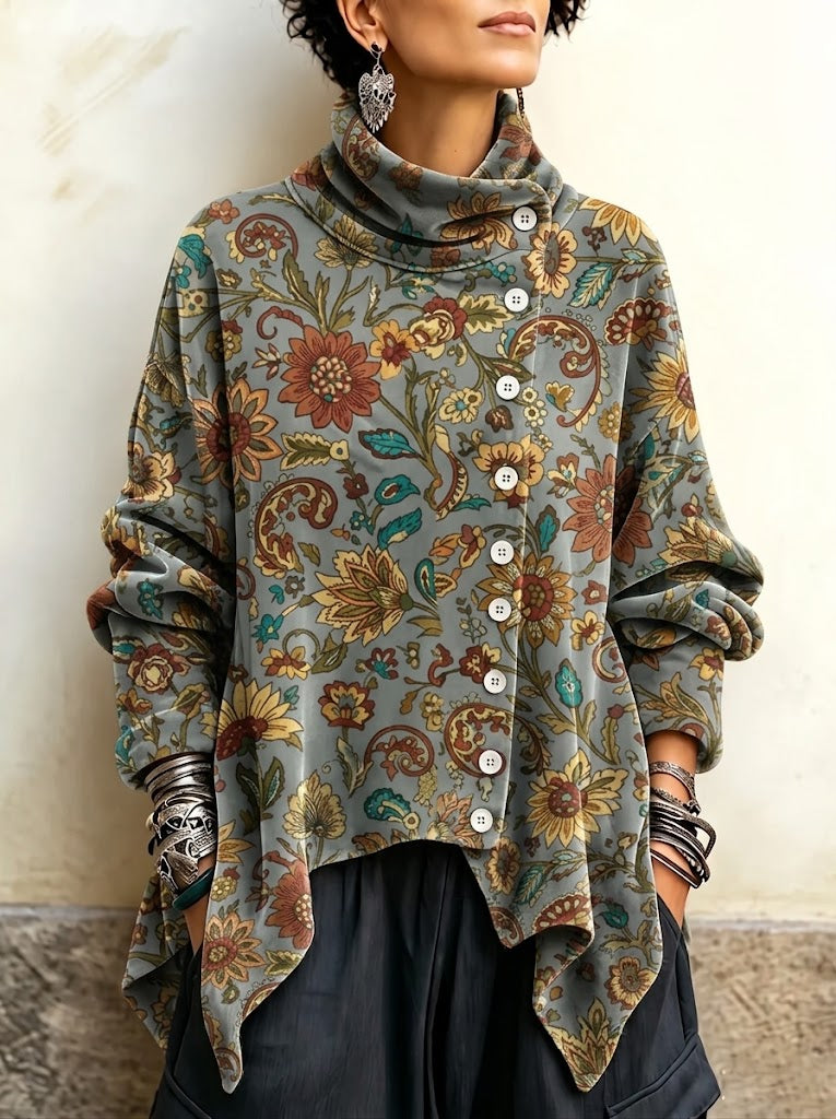 Vintage-style Paisley Print Velvet Long Top