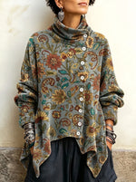 Vintage-style Paisley Print Velvet Long Top