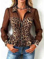 Bold Boho Leopard Sheer-mesh Stretchy Top