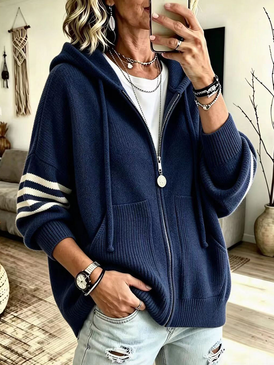 Oversized Knit Hoodie With Drawstring