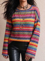 Women's Geometric Print Round Neck Long-sleeved Casual Loose Knit Pullover