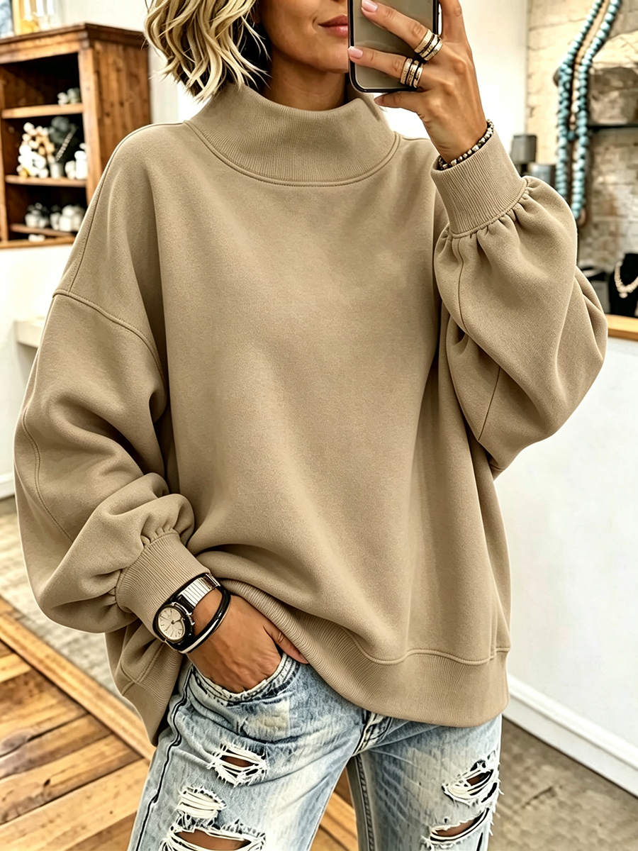 Cozy Pink High-neck Oversized Sweatshirt