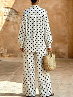 Classic Polka Dot Print Linen Two-Piece Set