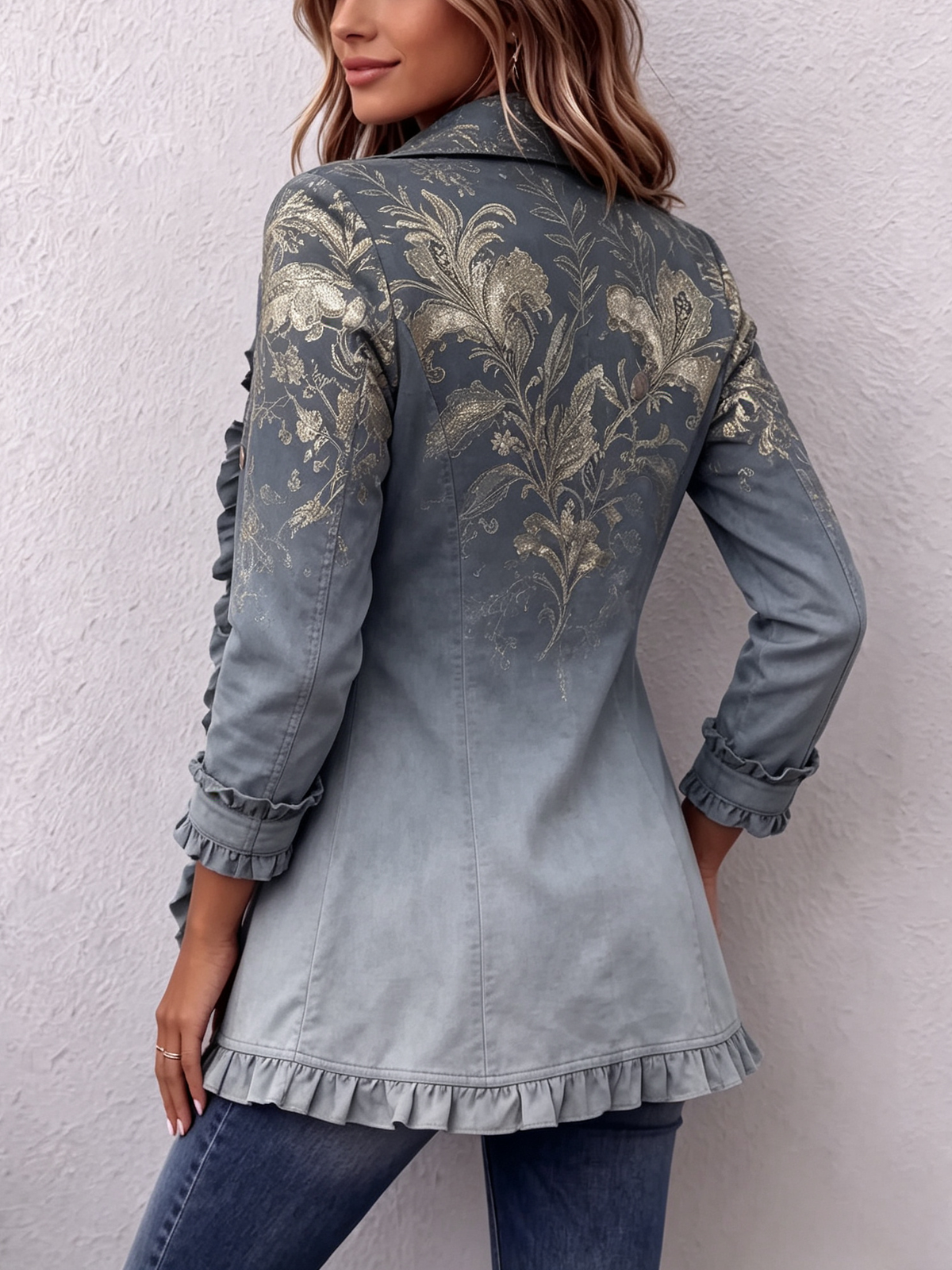 Bohemian Gold Floral Print Gradient Jacket