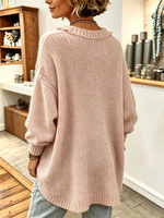 Elegant Ruffled Neckline High-low Curved Hem Pink Sweater