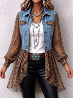 Chic Western Leopard Print Denim Jacket