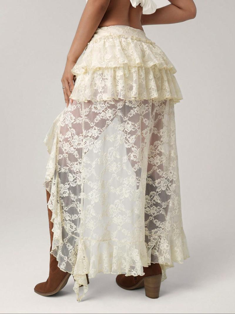 Stylish Lace Ruffle Skirt