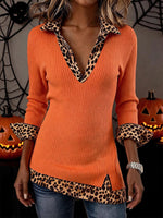 Vibrant Leopard-Accented Ribbed Knit Top