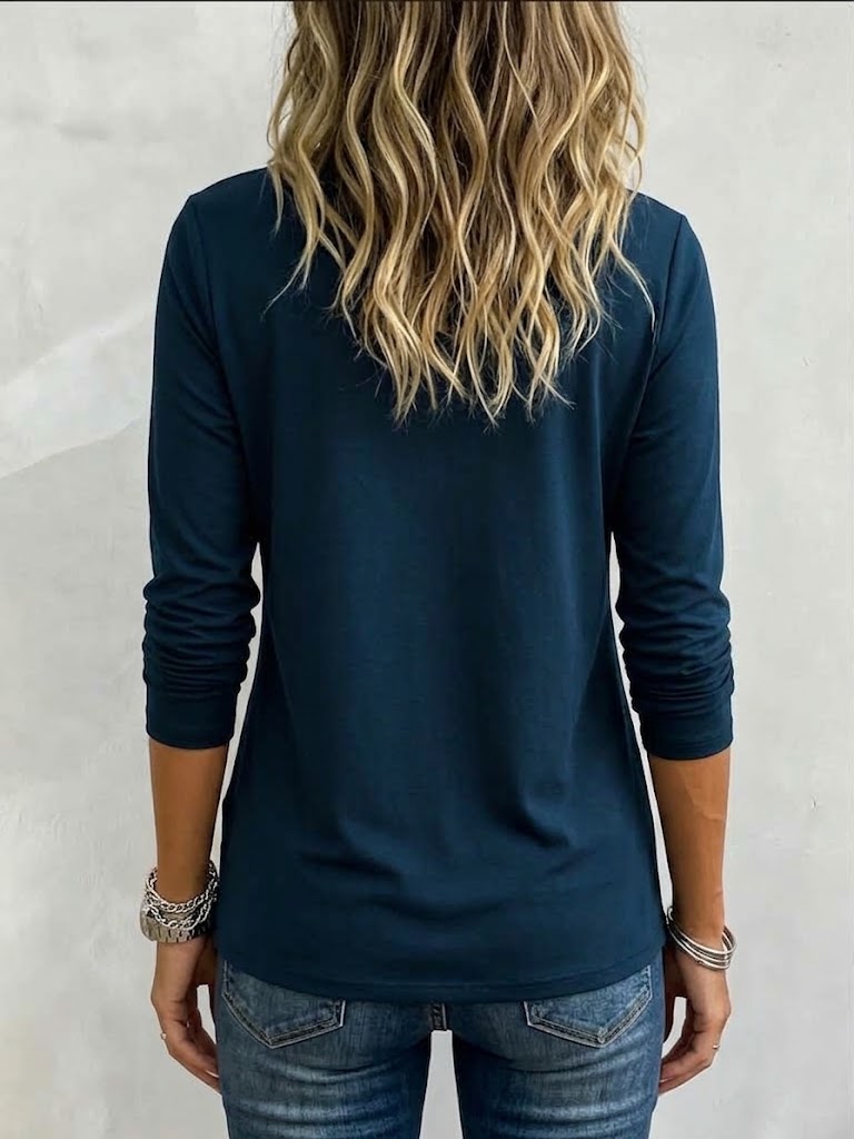 V-neck Crisscross Lace Side Button Ruched Long Sleeve Top