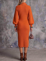 Women's Solid Color Stand Collar Long Sleeve Casual Loose Knit Dress