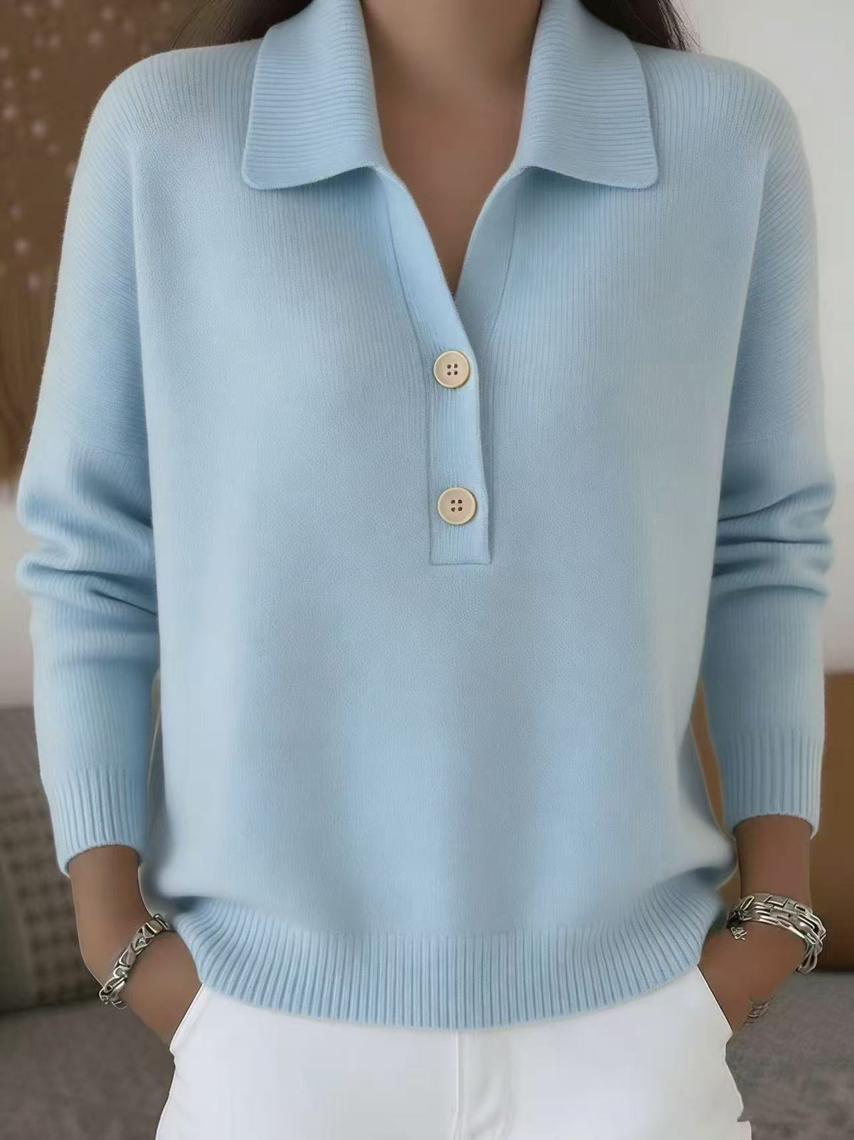 Cozy Henley-neck Knit Pullover