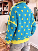 Cozy Blue and Yellow Polka Dot Fuzzy Pullover