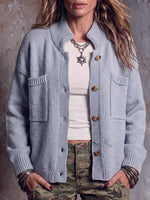 Women's Solid Color Stand Collar Long Sleeve Casual Loose Knit Cardigan