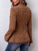 Chic Vintage Suede Lace-trim Casual Western Jacket