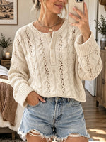Comfortable Cable-knit Henley Sweater