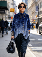 Chic Cozy Blue Leopard Velvet Asymmetric Tunic Top