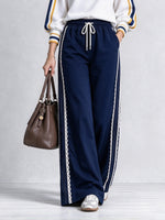 Casual Wide-leg Pants With Lace Trim And An Elastic Waist