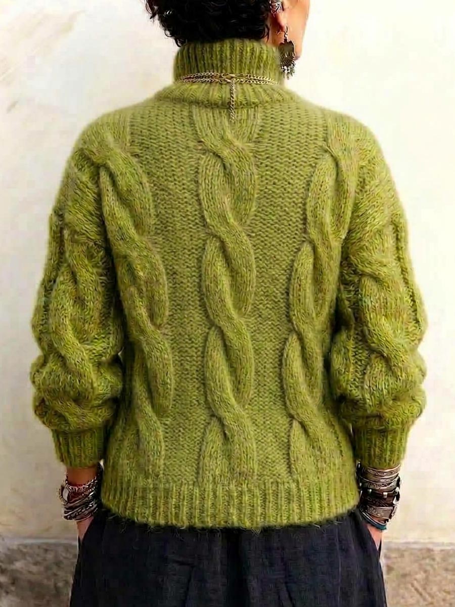 Women's Solid-color Stand-collar Long-sleeve Loose-fit Knit Top