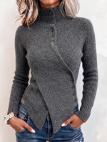 Women's Solid Color High-neck Long-sleeve Casual Slim-fit Knit Top