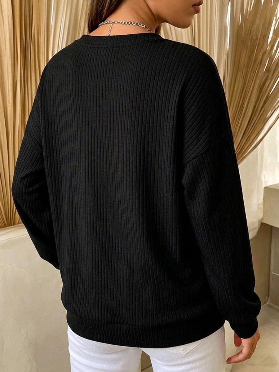 Women's Casual Crewneck Ribbed Top With Sequin Stripes