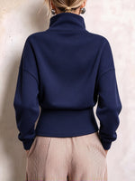 Asymmetric Diagonal-Zip High-Neck Sweatshirt