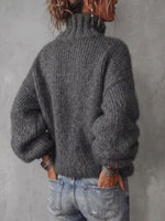 Women's Solid Color High-neck Long-sleeve Casual Loose Knit Pullover