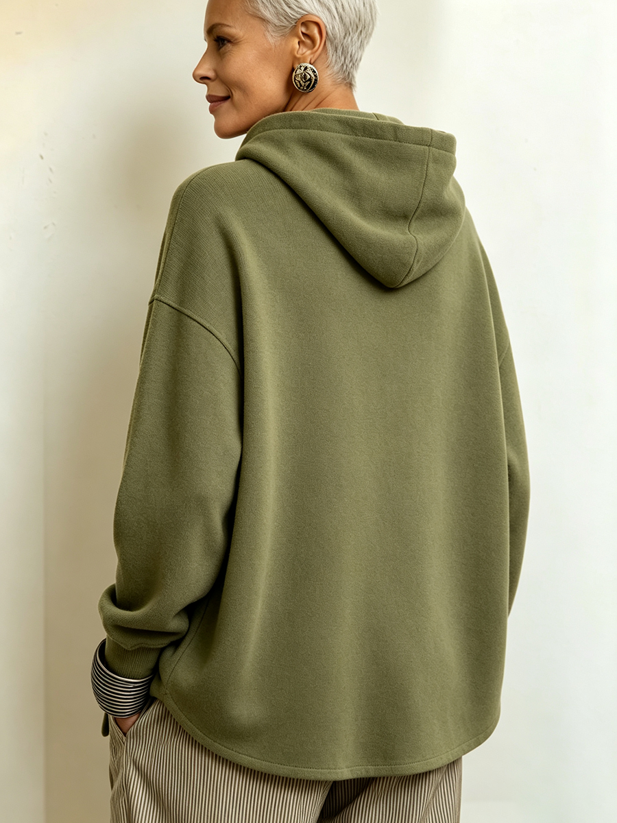 Chic Military-style Asymmetrical Olive Green Hoodie