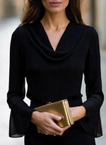 Long-sleeve Top With An Elegant Draped Collar