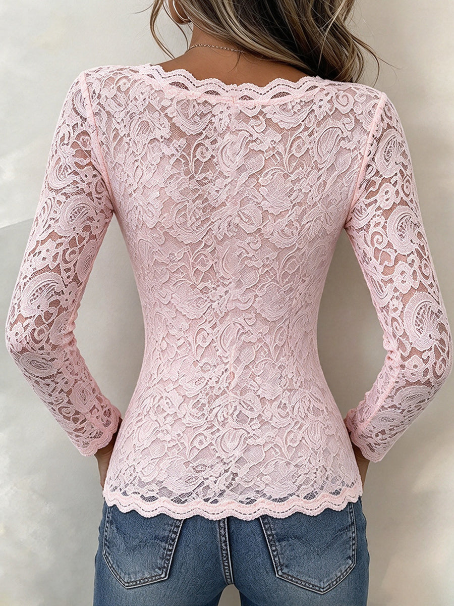 Romantic Floral Lace Square-Neck Top