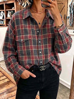 Women's Plaid Print Collared Long-sleeved Casual Loose Shirt