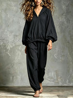 Loose-fit Casual Cotton-linen Top And Trousers Two-piece Set