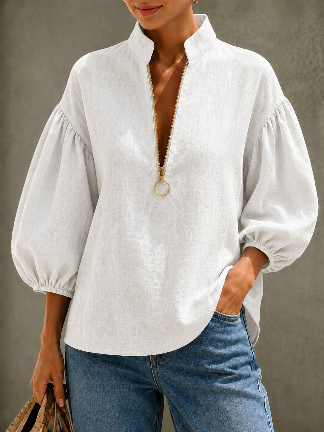 Casual Half-zip Linen-cotton Shirt
