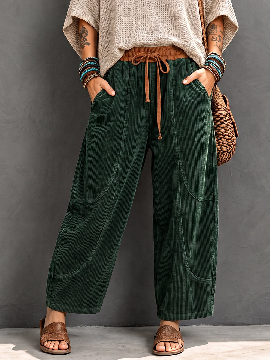 Casual Corduroy Harem Pants With Elastic Waist