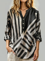 Casual Geometric Striped Print Linen-cotton Shirt
