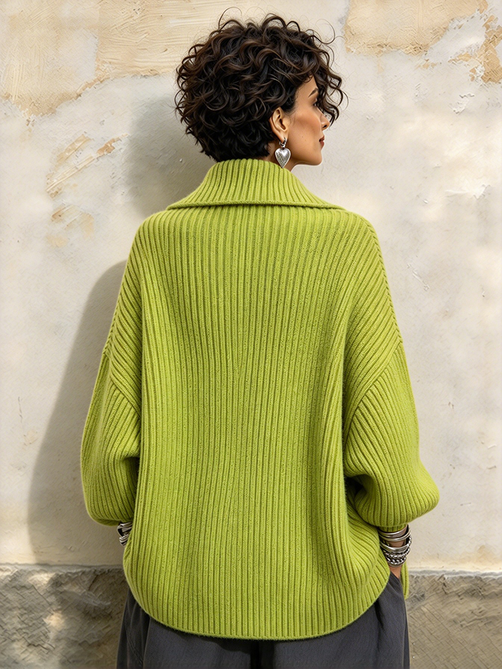 Chic Asymmetrical Button Turtleneck Sweater
