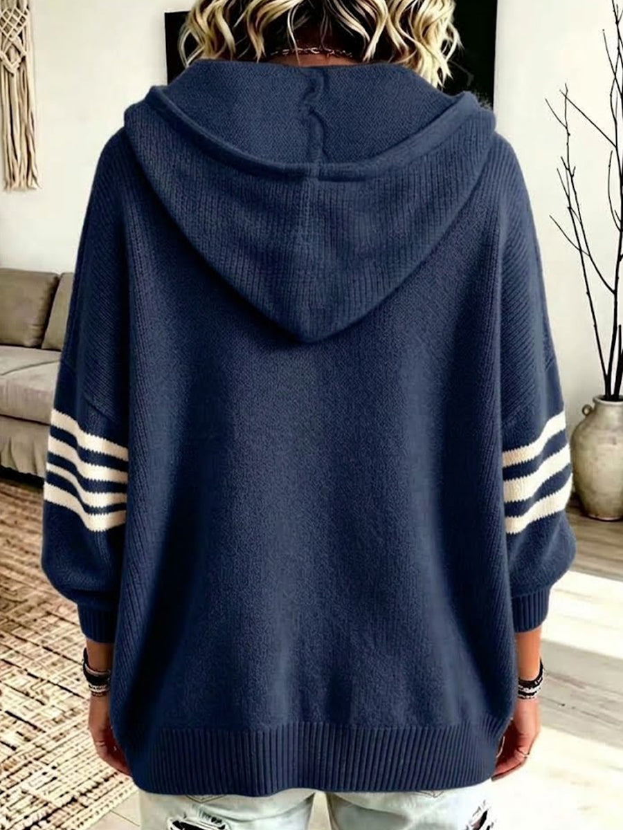 Oversized Knit Hoodie With Drawstring