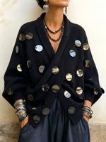 Embellished Metallic-Disk Wrap Cardigan