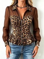 Bold Boho Leopard Sheer-mesh Stretchy Top