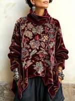 Vintage Floral Print Velvet Long Top