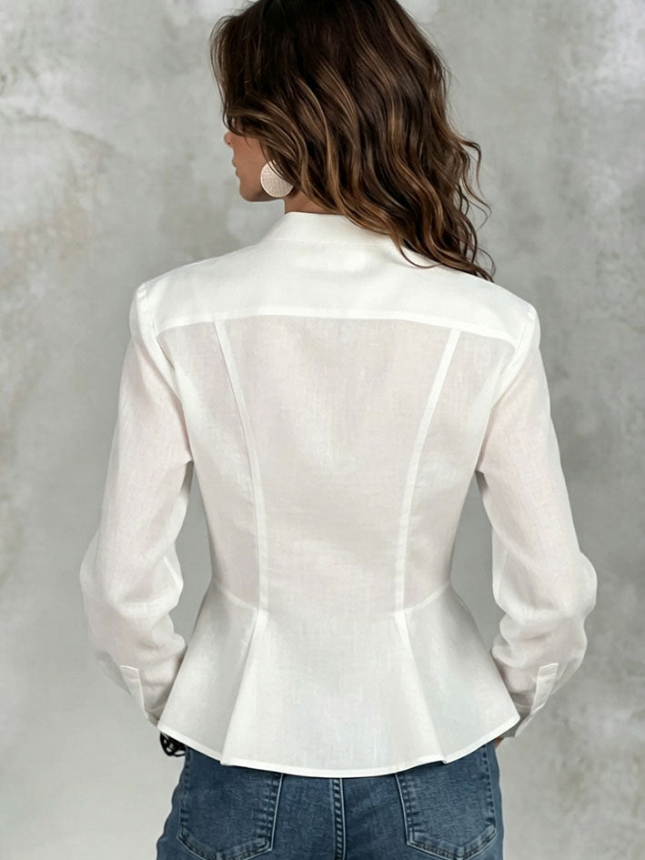 Elegant Shawl Collar White Peplum Blouse