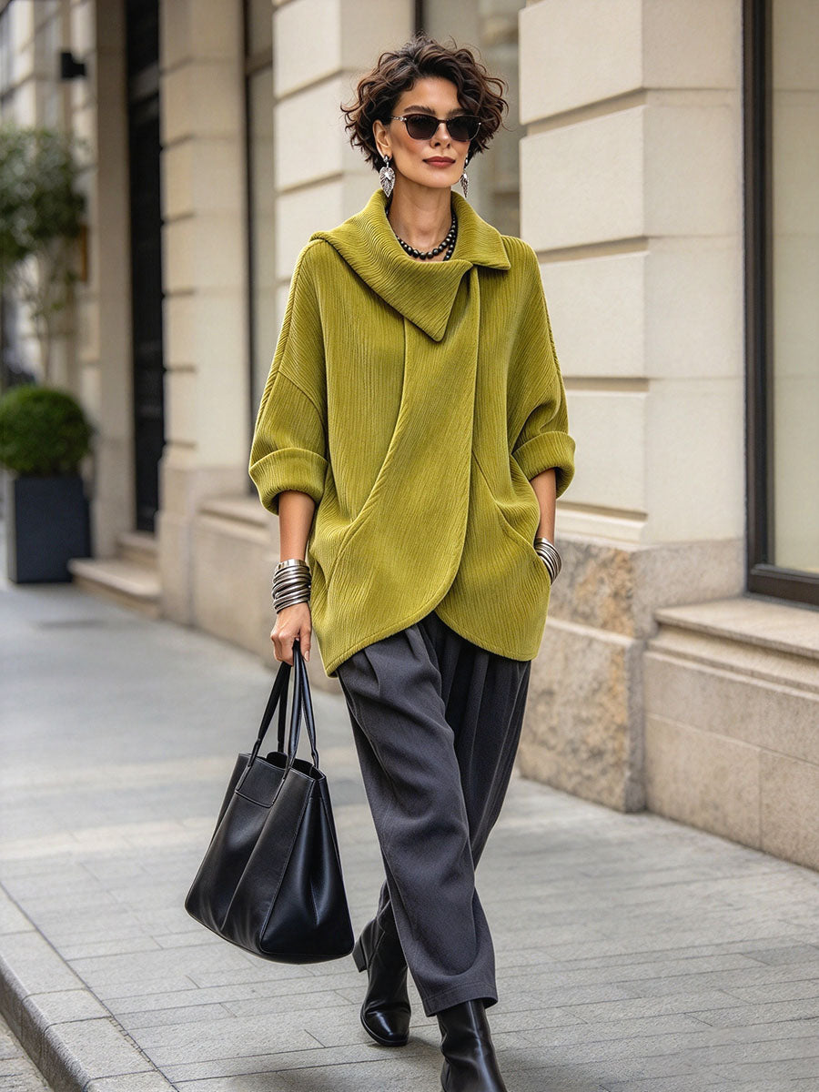 Chic Olive Green Corduroy Oversized Top