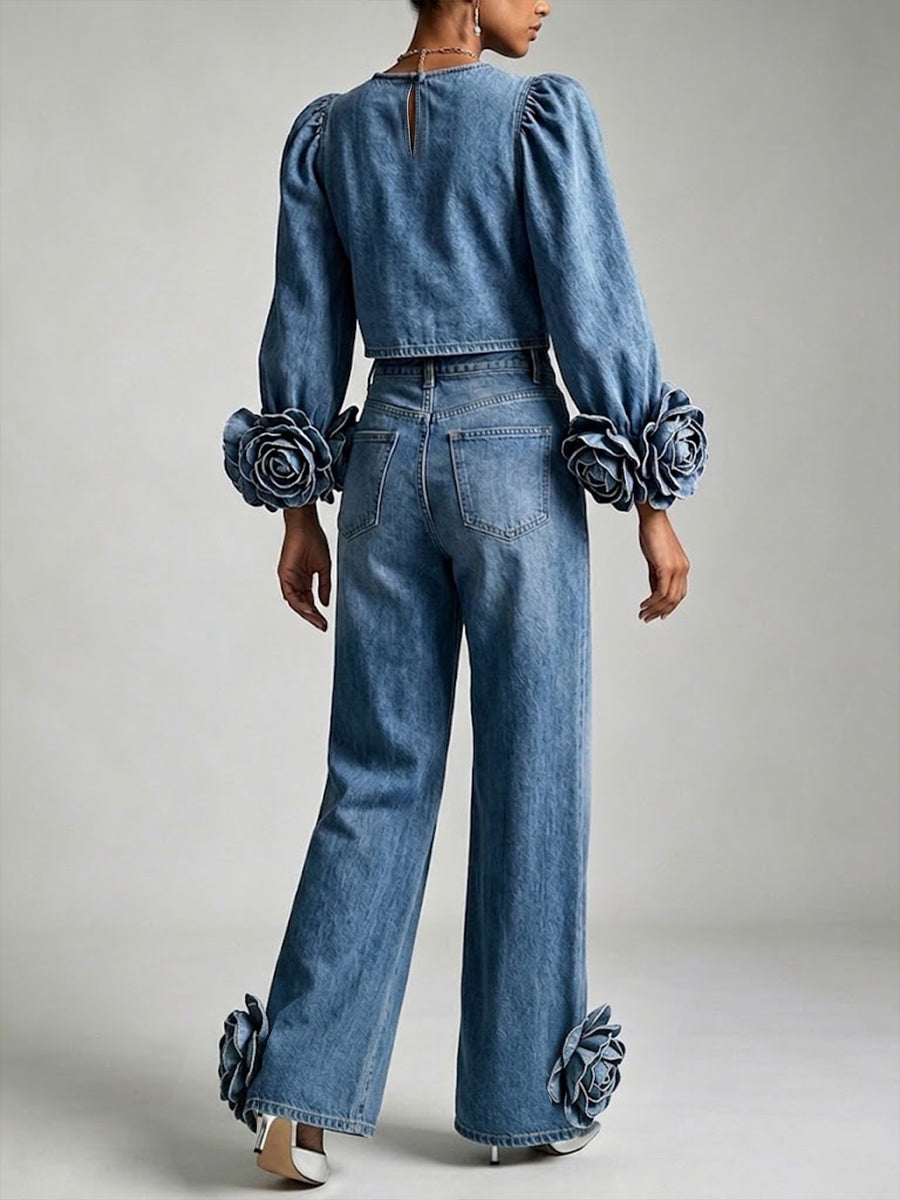 Stylish Casual Denim Jeans With 3d Floral Details