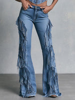 Boho Chic Western Fringe Stretch Denim Flare Jeans