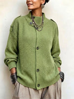 Asymmetric-button Loose Knit Cardigan