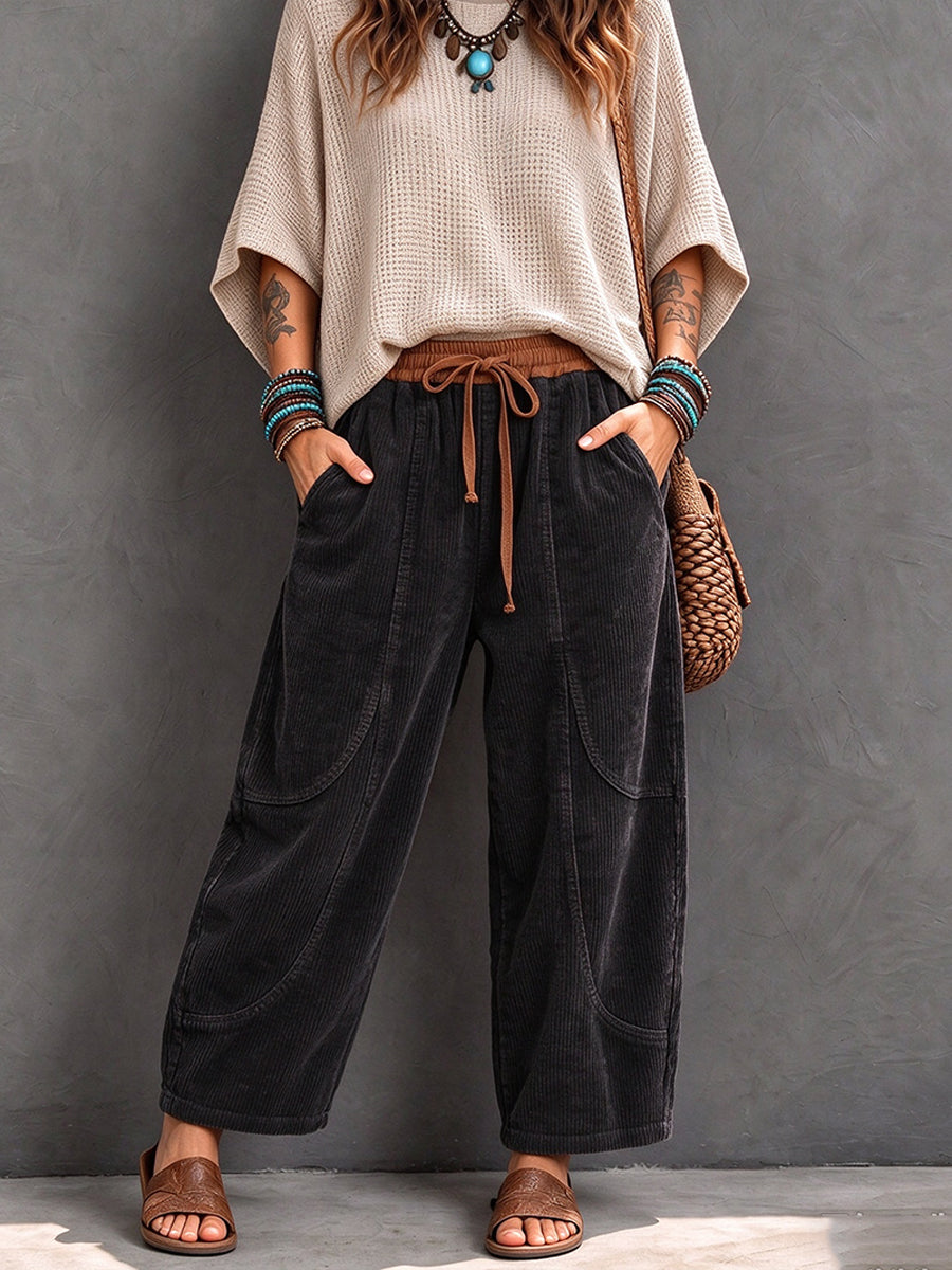 Casual Corduroy Harem Pants With Elastic Waist